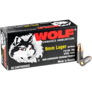 9mm Luger 115gr FMJ Wolf Performance Ammo Brick