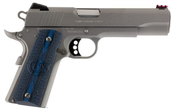 Colt Mfg 1911 Competition 70 Series 9mm 5" 9+1 Stainless Steel Blue G10 w/Logo Grip - 9 Rounds, 5" Barrel, Composite Grips, Stainless/Silver