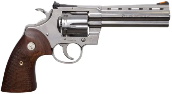 Colt Python .357 Magnum 6" Stainless 6 Shot Revolver, Walnut Grips - 6 Rounds, 6" Barrel, Wood Grips, Stainless/Silver