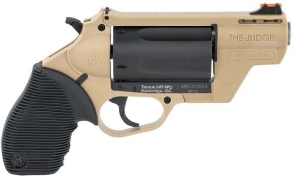 Taurus Judge Public Defender Dark Earth .45 Colt/.410 Revolver - 5 Rounds, 2.5" Barrel, Rubber Grips, FDE/Tan